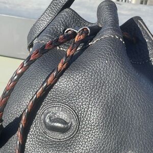 Vintage  Dooney & Bourke Teton Pebbled Leather Drawstring Bucket Crossbody Bag